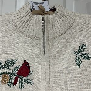 Christmas 🎄 Embroidered Cream Cardigan Sweater with Bird Design